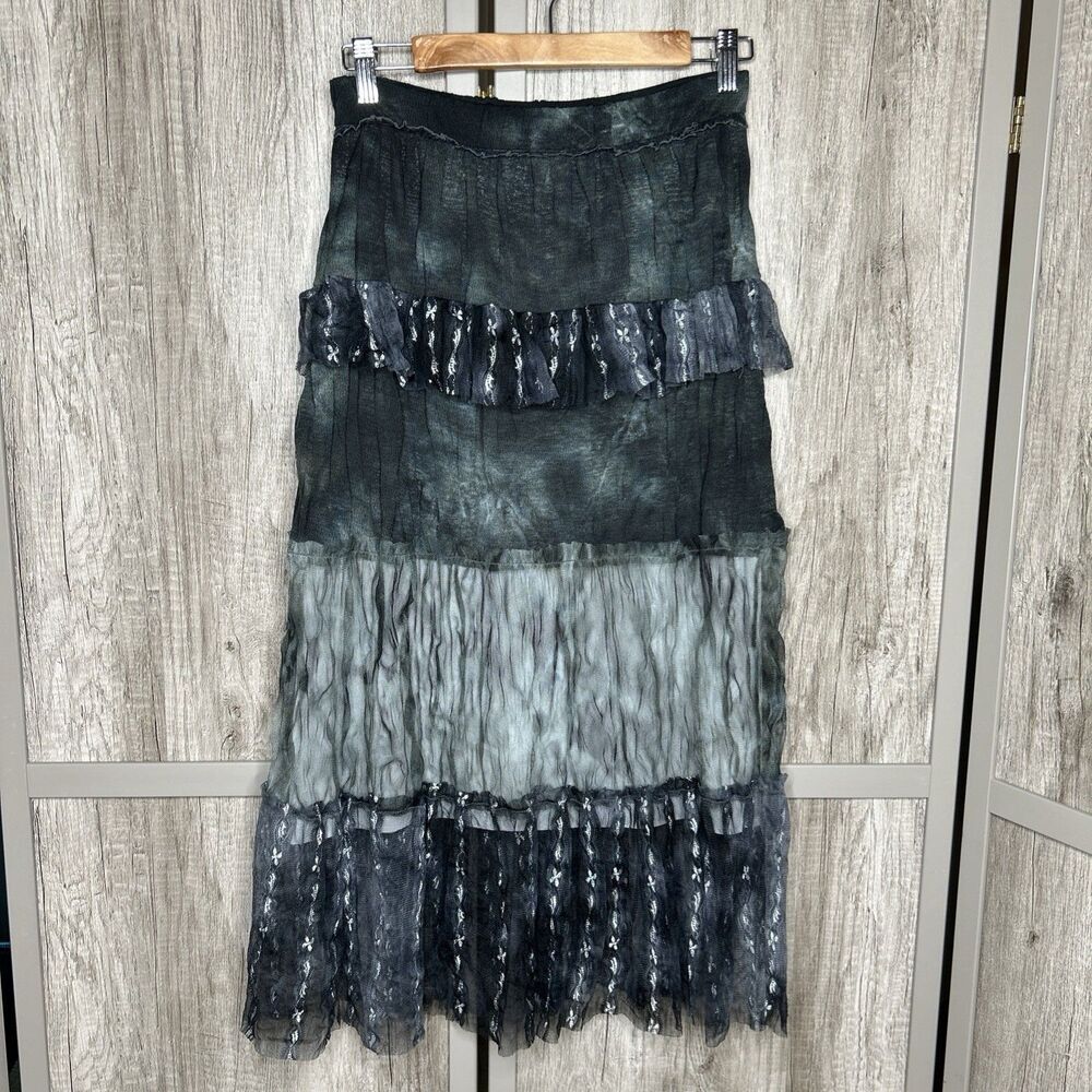 ANAC Y2K Midi Skirt Artsy Layered Ruffle Gray Pull On Size M